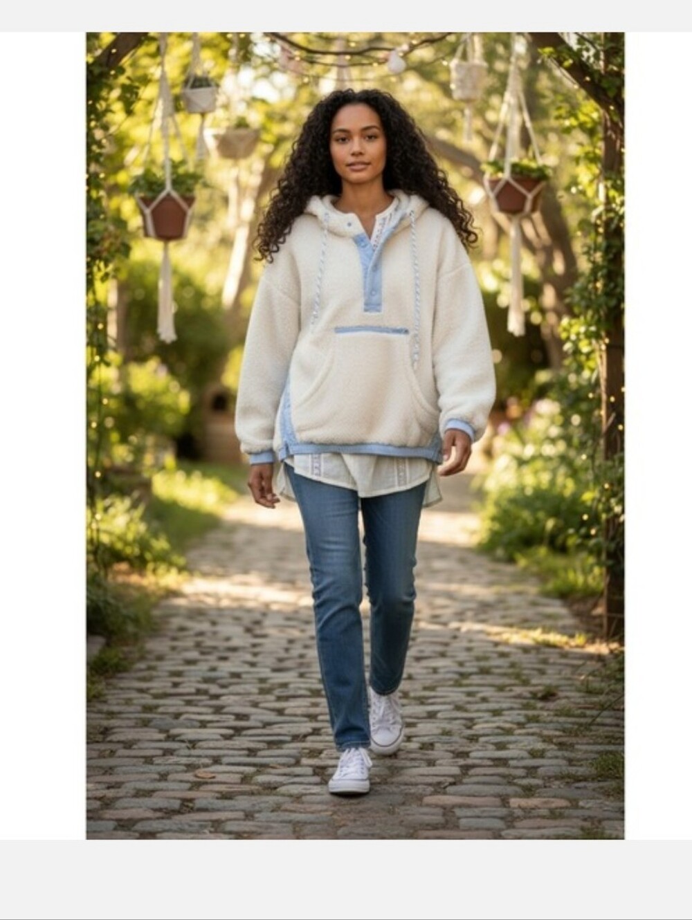 ARULA Cream Teddy Jacket with Light Blue Trim - Picture 3 of 7